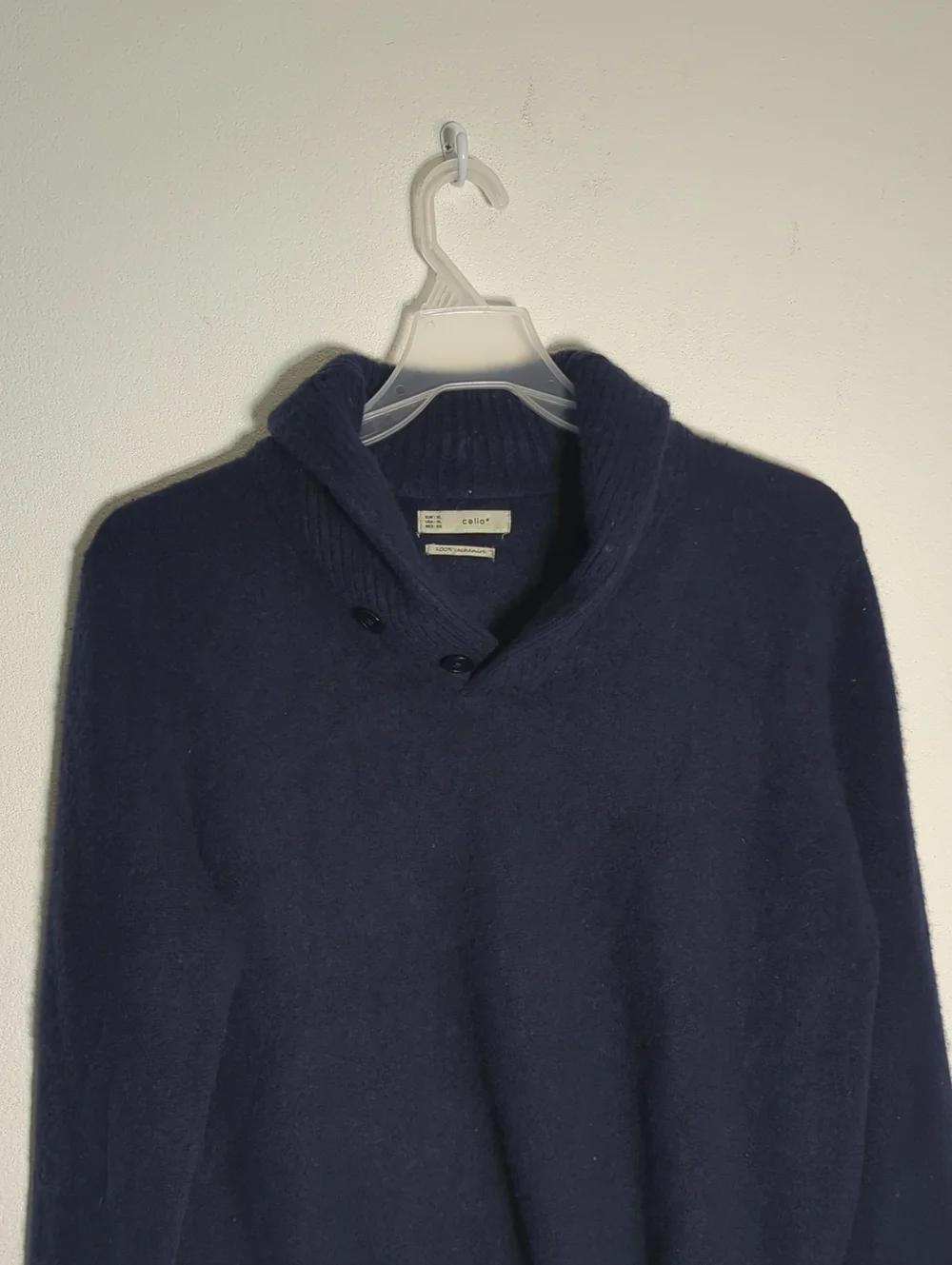 Celio Mens 100% Cashmere Sweater Shawl Neck Quiet Luxury Rogers Cosby Navy XL